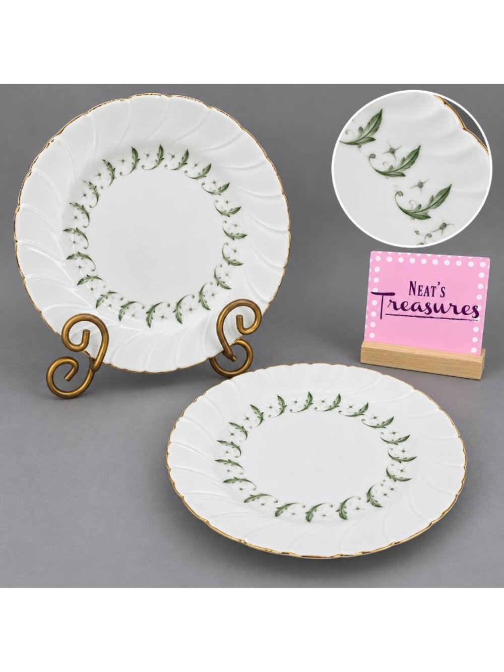 Vintage Royal M By Yamaka Japan DELMAR Gold Trim Swirl China Salad Plates Set 2